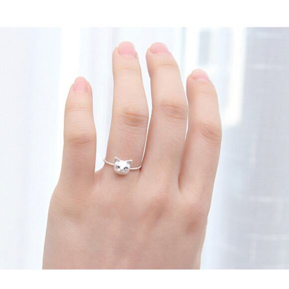 Silver Cat Head with Rhinestone Eyes on Twisted Rope Ring NEW 100% to Charity - Picture 2 of 8